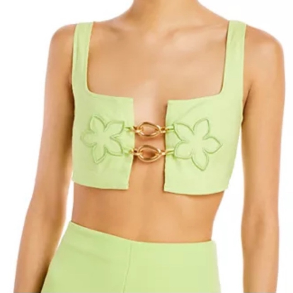 Cult Gaia Mona Lime Green Floral Crop Top